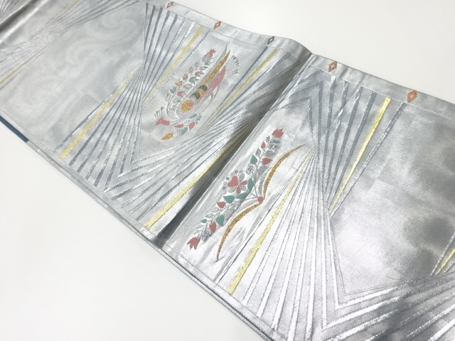 JAPANESE KIMONO / VINTAGE FUKURO OBI / WOVEN PHOENIX & FLORAL PLANTS
